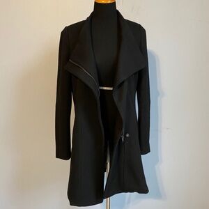 C. Luce Diagonal Zip Mid Length Wool Blend Charcoal Black Pea Coat Size Small